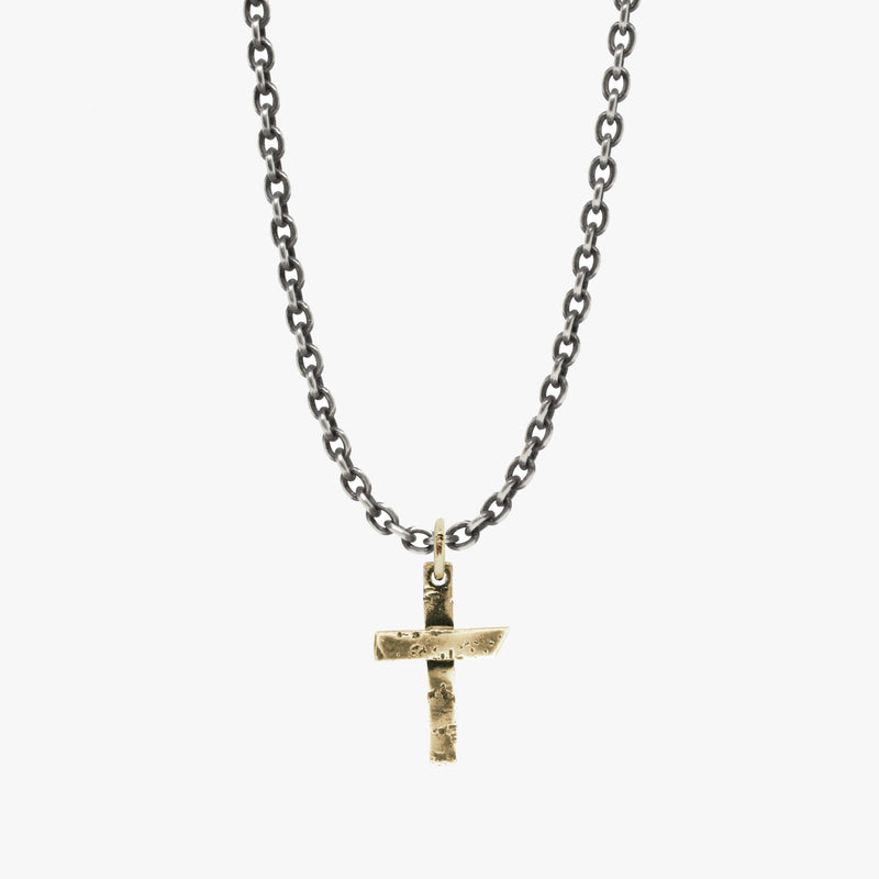 Rustic Solid Gold Cross Necklace