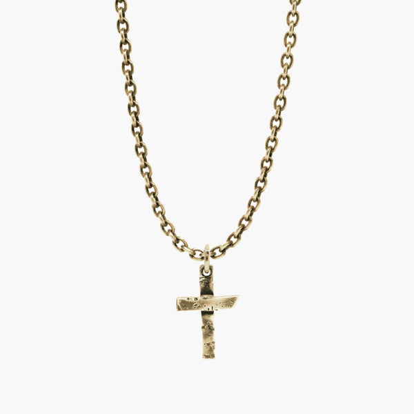 Rustic Solid Gold Cross Necklace